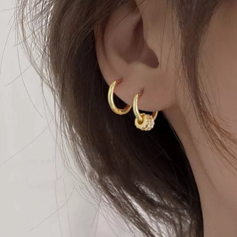 New Stock! Gold Crystal Round Huggie Hoop Earrings - Picture 4 of 4